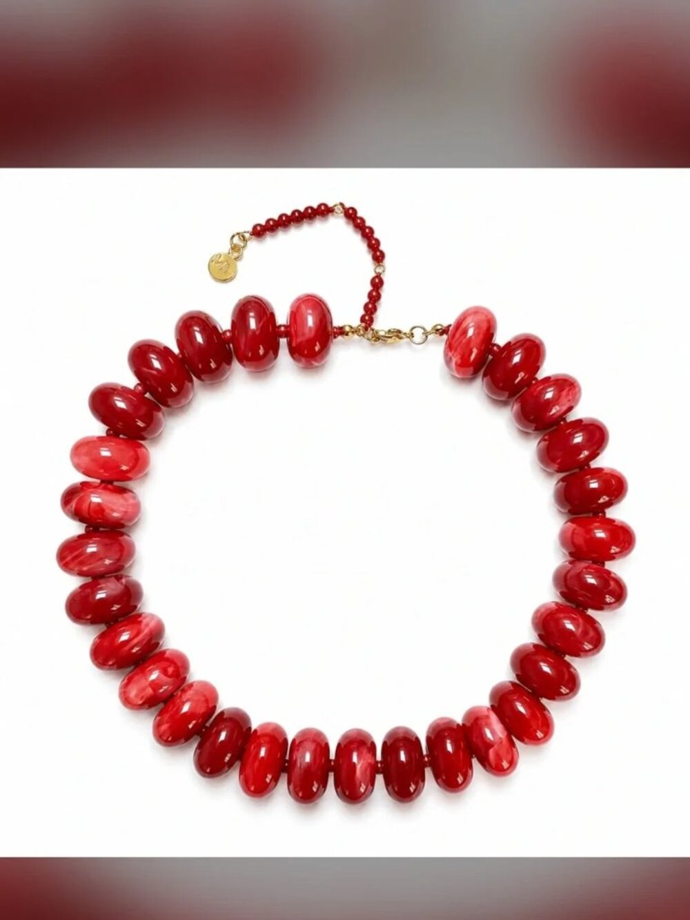 Mayamar Resin & Red Agate Oval Pebble Statement Necklace NEW
